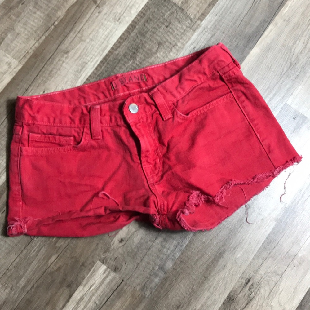 J brand red cutoff shorts